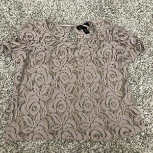 inc international concepts Beige Peplum see through lace foral blouse size m